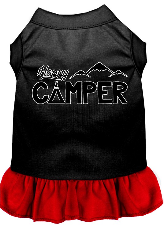 Happy Camper Screen Print Dog Dress Black with Red XS